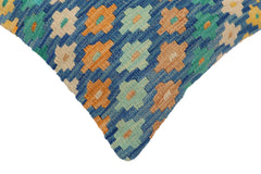 handmade Traditional Pillow Blue Beige Hand-Woven SQUARE 100% WOOL Hand woven turkish pillow2' x 2'