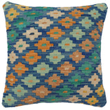 handmade Traditional Pillow Blue Beige Hand-Woven SQUARE 100% WOOL Hand woven turkish pillow2' x 2'