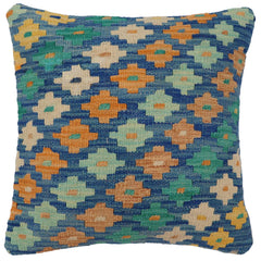 handmade Traditional Pillow Blue Beige Hand-Woven SQUARE 100% WOOL Hand woven turkish pillow2' x 2'