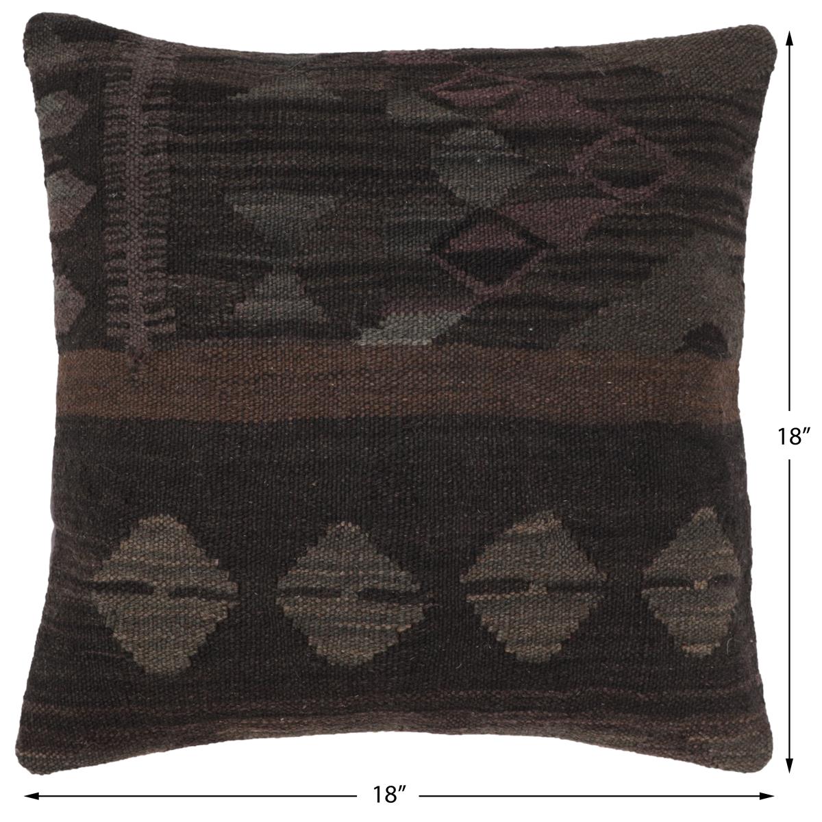 handmade Traditional Pillow Black Gray Hand-Woven SQUARE 100% WOOL Hand woven turkish pillow2' x 2'