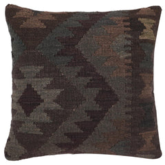 handmade Traditional Pillow Brown Green Hand-Woven SQUARE 100% WOOL Hand woven turkish pillow2' x 2'