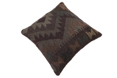 handmade Traditional Pillow Brown Green Hand-Woven SQUARE 100% WOOL Hand woven turkish pillow2' x 2'
