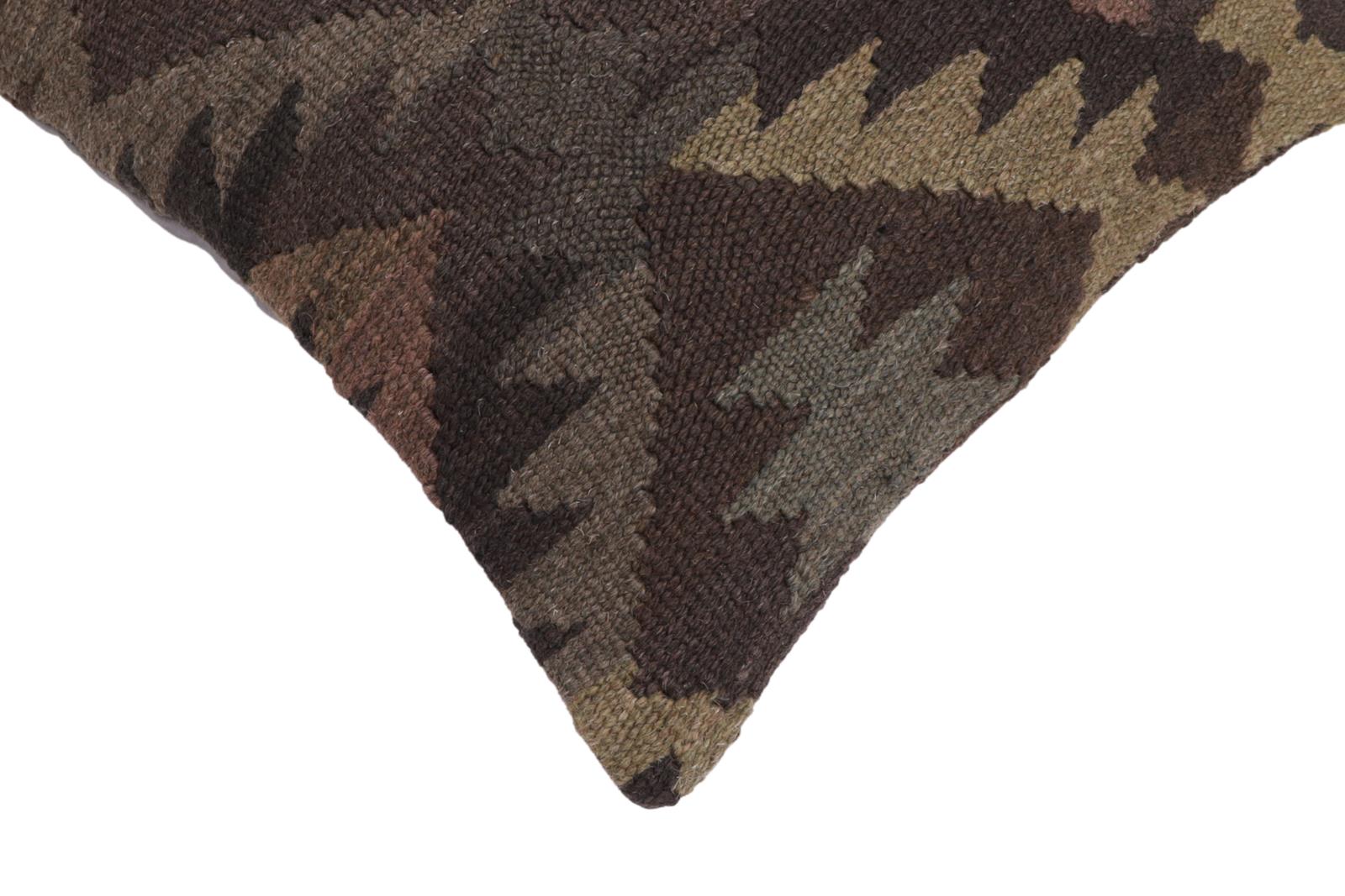 handmade Traditional Pillow Gray Brown Hand-Woven SQUARE 100% WOOL Hand woven turkish pillow2' x 2'