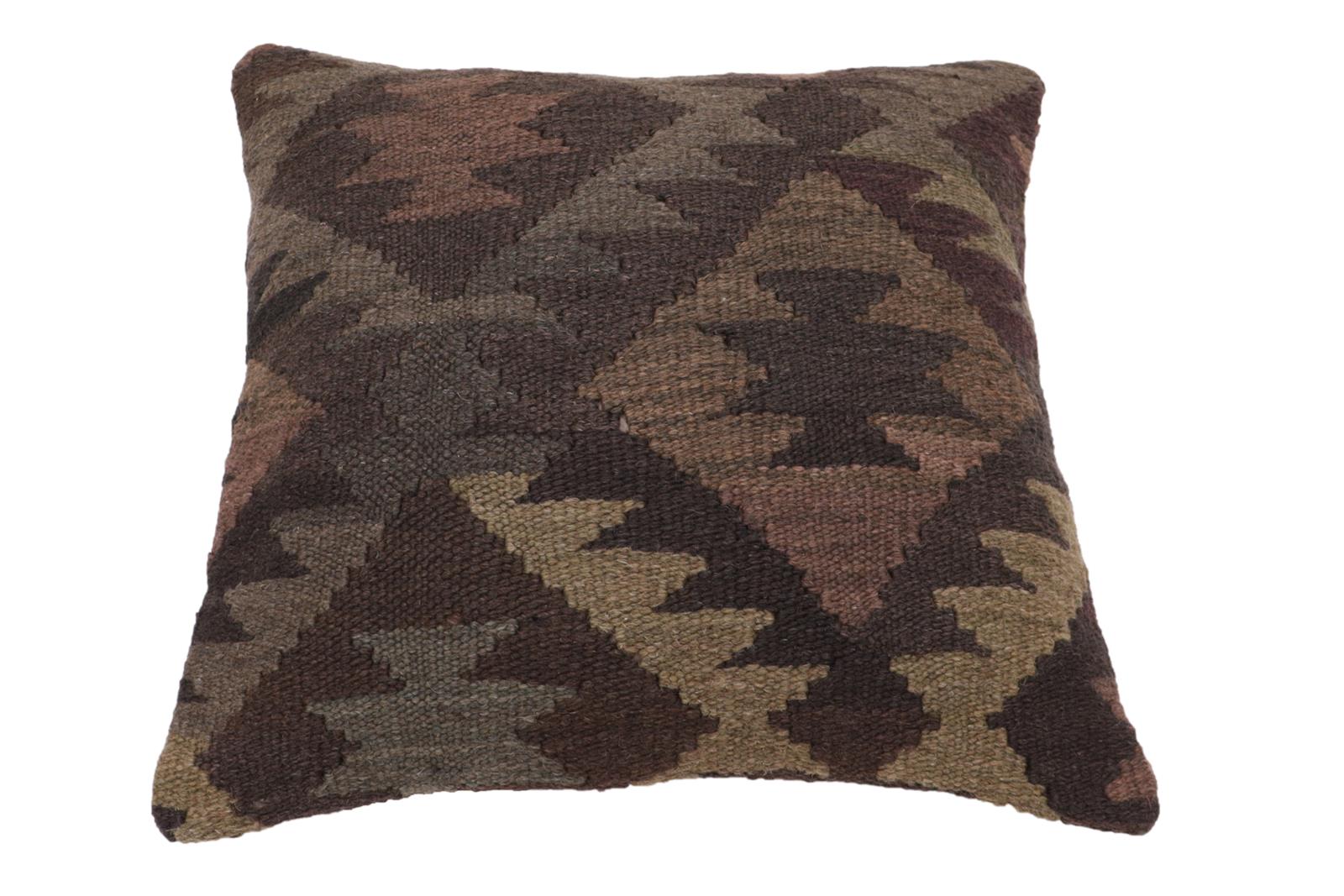 handmade Traditional Pillow Gray Brown Hand-Woven SQUARE 100% WOOL Hand woven turkish pillow2' x 2'