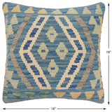 handmade Traditional Pillow Blue Gray Hand-Woven SQUARE 100% WOOL Hand woven turkish pillow2' x 2'