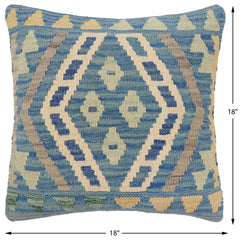 handmade Traditional Pillow Blue Gray Hand-Woven SQUARE 100% WOOL Hand woven turkish pillow2' x 2'