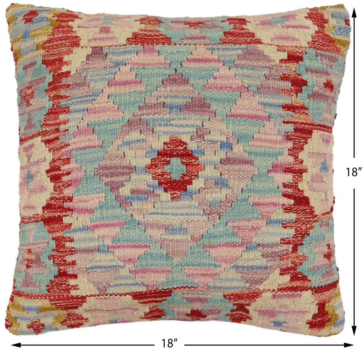handmade Traditional Pillow Blue Red Hand-Woven SQUARE 100% WOOL Hand woven turkish pillow2' x 2'