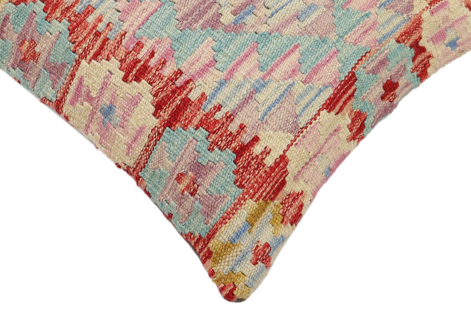 handmade Traditional Pillow Blue Red Hand-Woven SQUARE 100% WOOL Hand woven turkish pillow2' x 2'