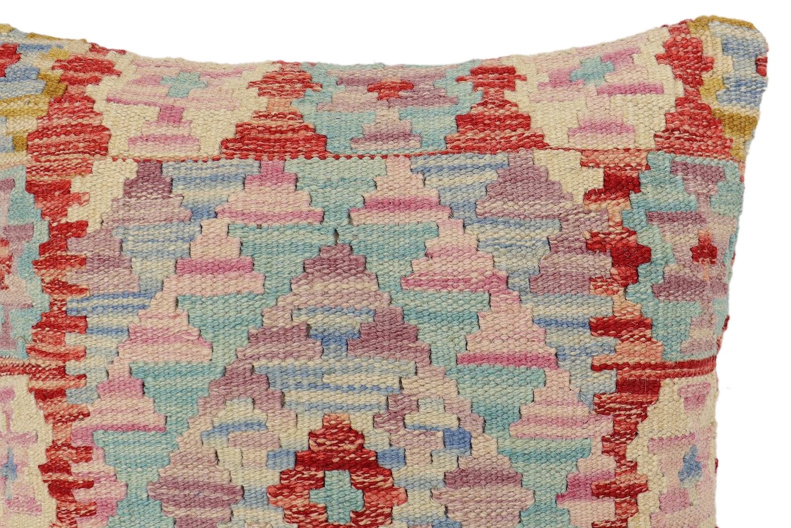 handmade Traditional Pillow Blue Red Hand-Woven SQUARE 100% WOOL Hand woven turkish pillow2' x 2'