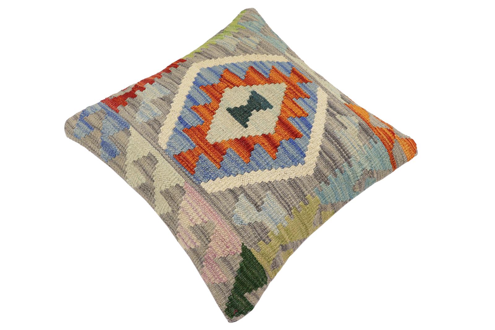 handmade Traditional Pillow Rust Gray Hand-Woven SQUARE 100% WOOL Hand woven turkish pillow2' x 2'