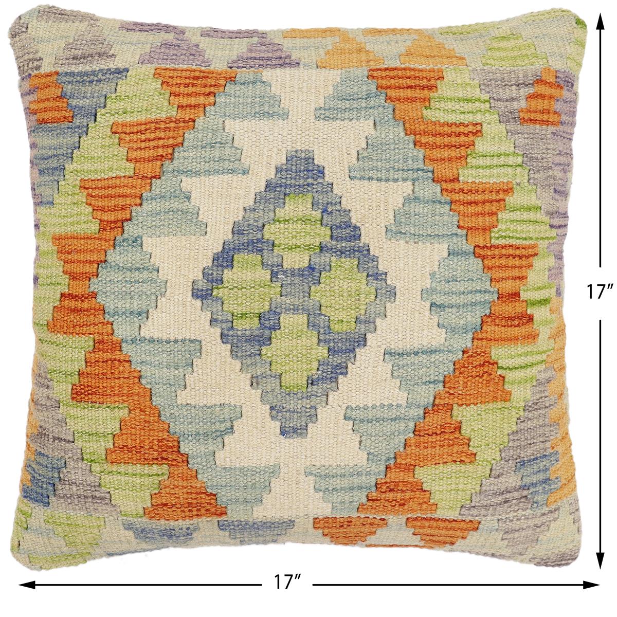 handmade Traditional Pillow Blue Rust Hand-Woven SQUARE 100% WOOL  Hand woven turkish pillow  2 x 2