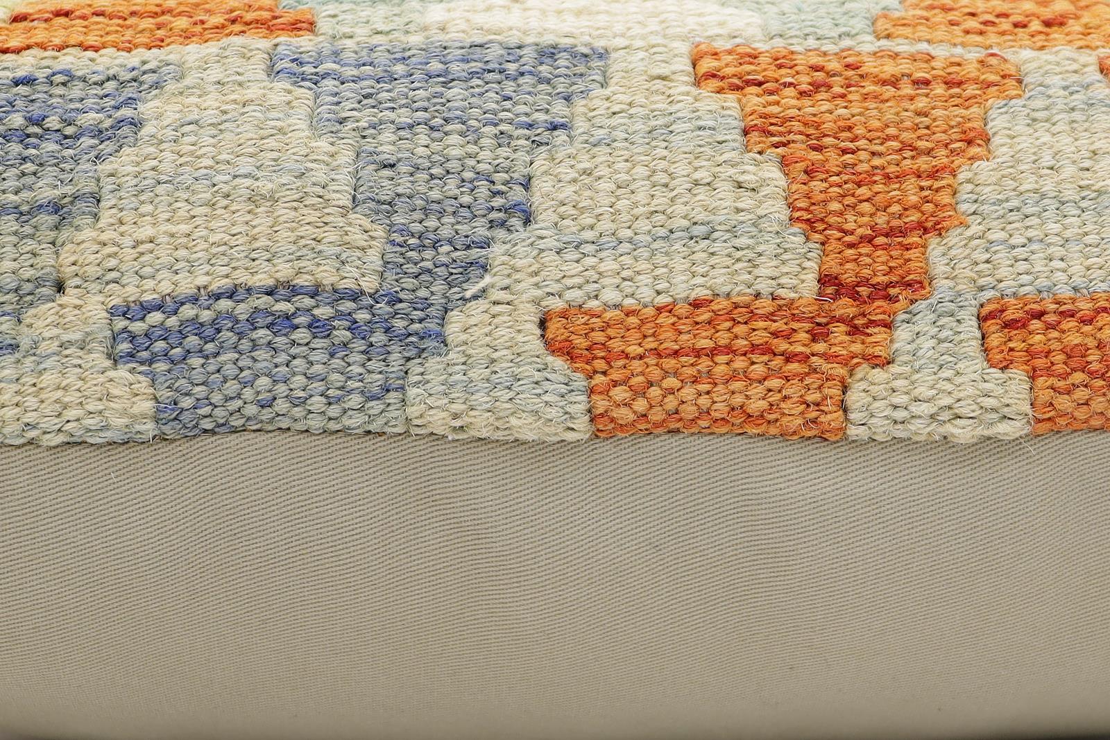 handmade Traditional Pillow Blue Rust Hand-Woven SQUARE 100% WOOL  Hand woven turkish pillow  2 x 2