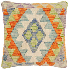 handmade Traditional Pillow Blue Rust Hand-Woven SQUARE 100% WOOL  Hand woven turkish pillow  2 x 2
