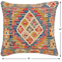 handmade Traditional Pillow Blue Beige Hand-Woven SQUARE 100% WOOL Hand woven turkish pillow2' x 2'