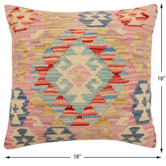 handmade Traditional Pillow Blue Beige Hand-Woven SQUARE 100% WOOL Hand woven turkish pillow2' x 2'