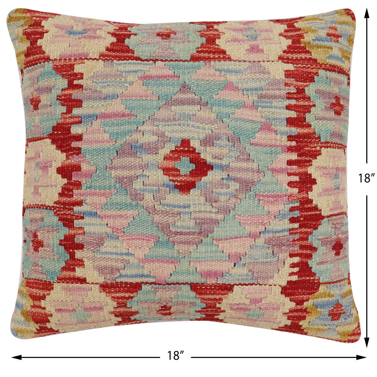 handmade Traditional Pillow Red Beige Hand-Woven SQUARE 100% WOOL Hand woven turkish pillow2' x 2'
