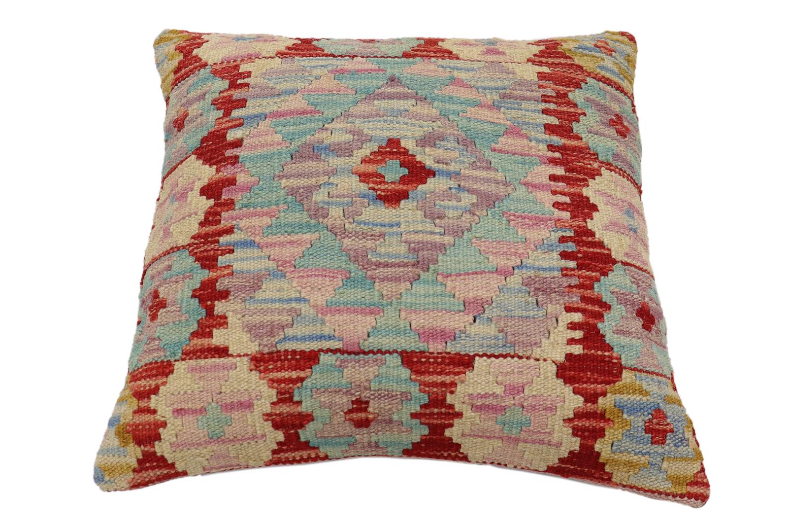 handmade Traditional Pillow Red Beige Hand-Woven SQUARE 100% WOOL Hand woven turkish pillow2' x 2'