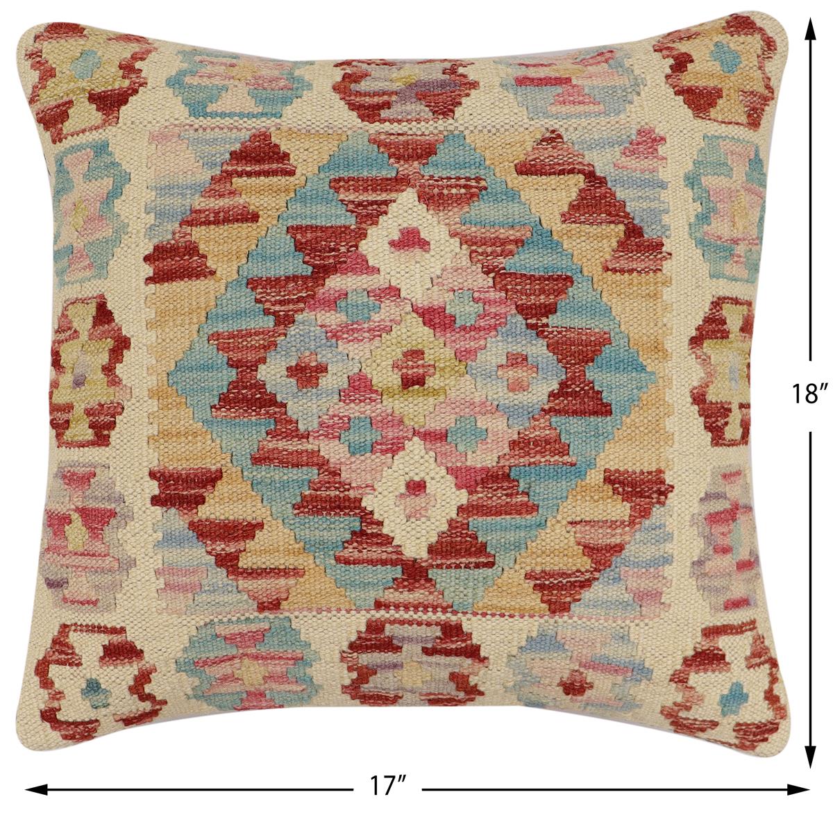 handmade Traditional Pillow Beige Rust Hand-Woven SQUARE 100% WOOL  Hand woven turkish pillow  2 x 2