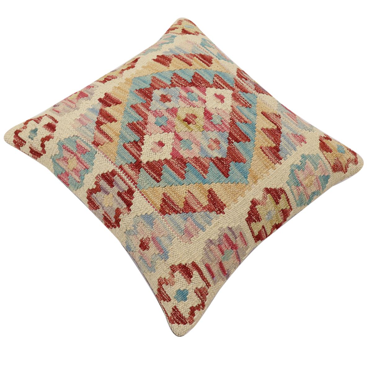 handmade Traditional Pillow Beige Rust Hand-Woven SQUARE 100% WOOL  Hand woven turkish pillow  2 x 2