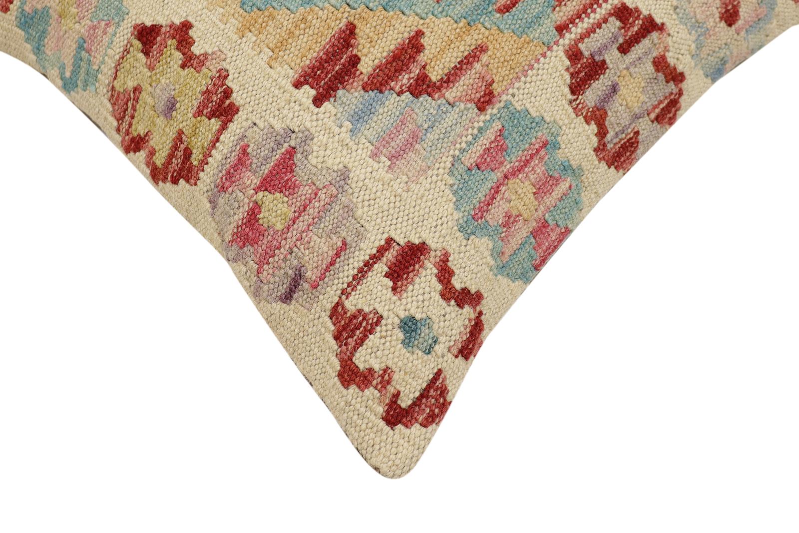 handmade Traditional Pillow Beige Rust Hand-Woven SQUARE 100% WOOL  Hand woven turkish pillow  2 x 2