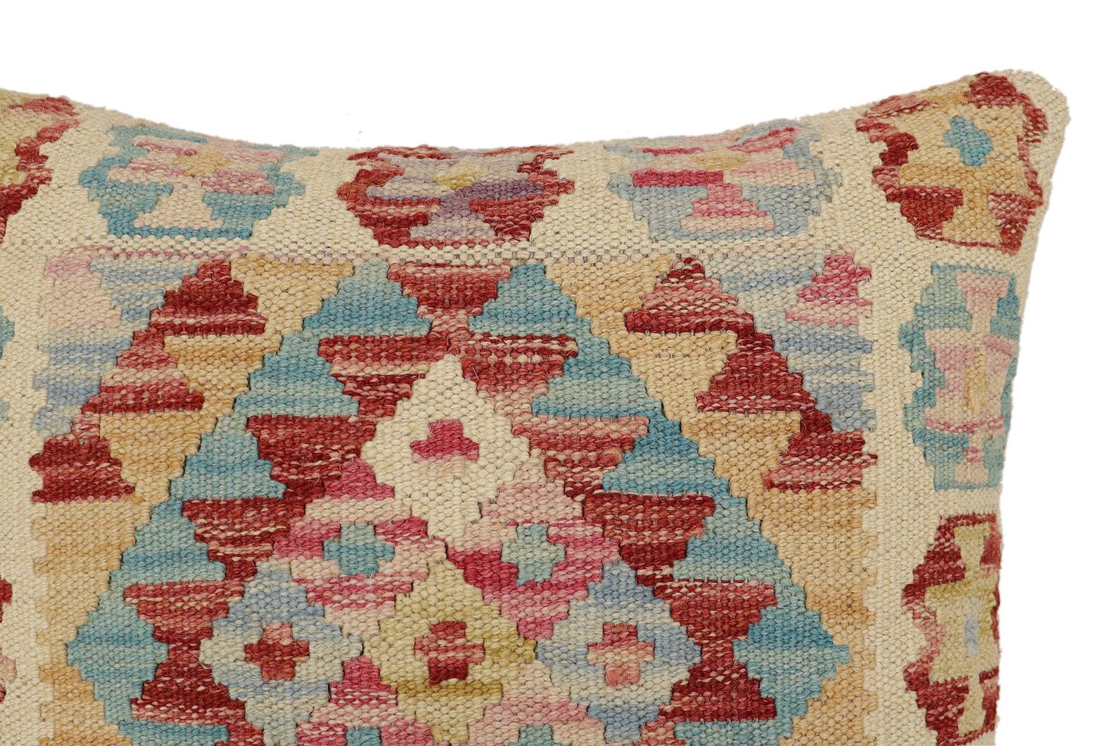 handmade Traditional Pillow Beige Rust Hand-Woven SQUARE 100% WOOL  Hand woven turkish pillow  2 x 2