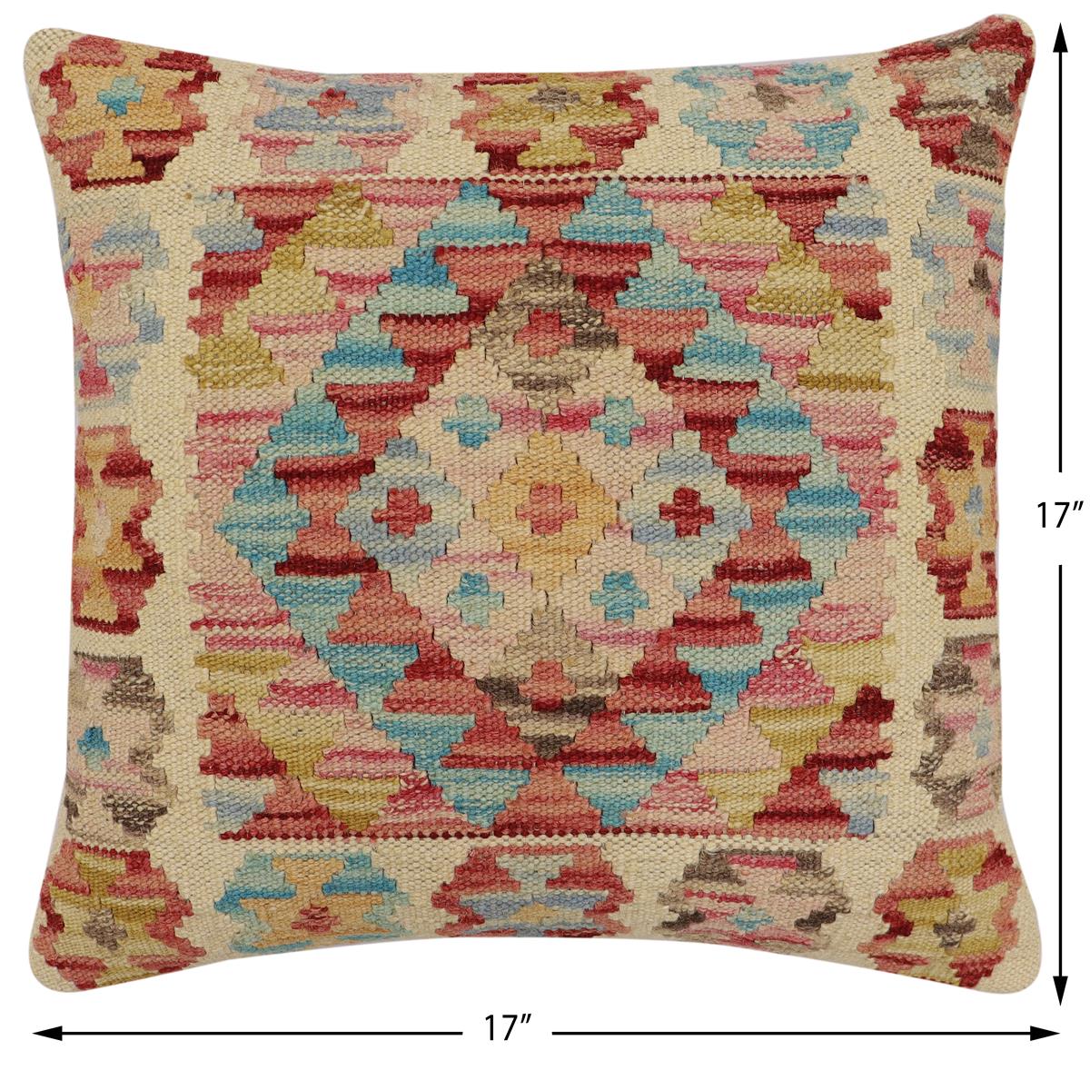handmade Traditional Pillow Beige Rust Hand-Woven SQUARE 100% WOOL  Hand woven turkish pillow  2 x 2