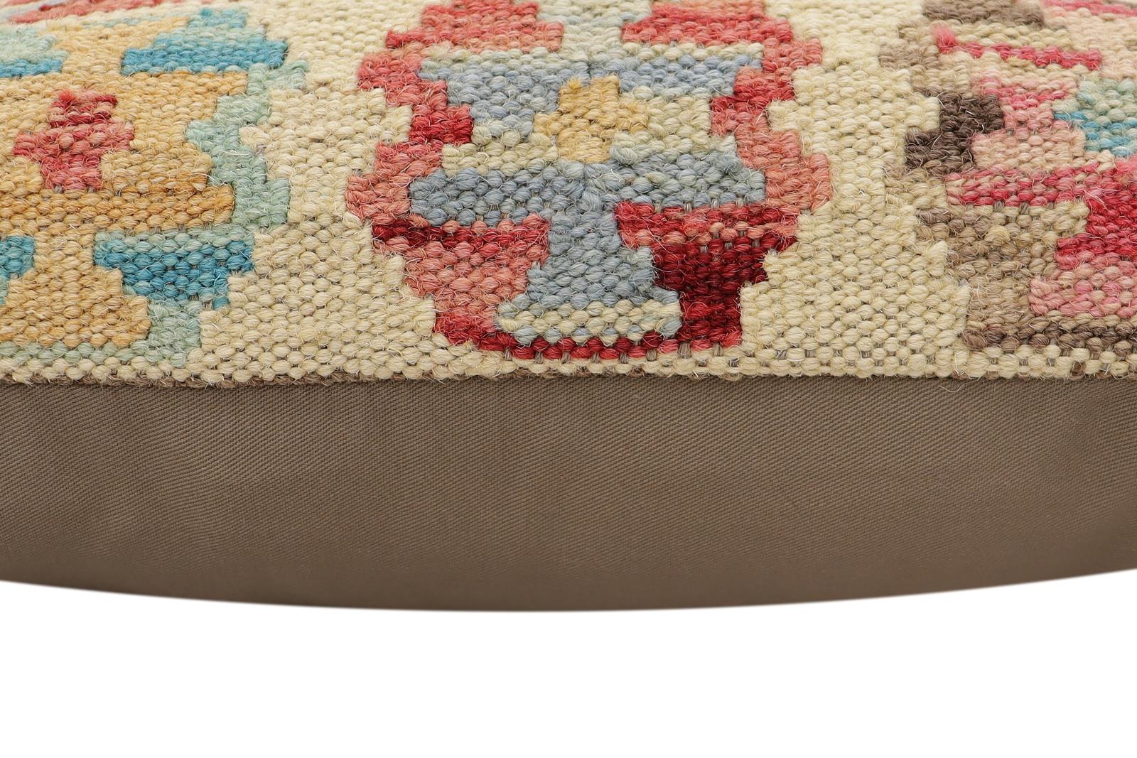 handmade Traditional Pillow Beige Rust Hand-Woven SQUARE 100% WOOL  Hand woven turkish pillow  2 x 2