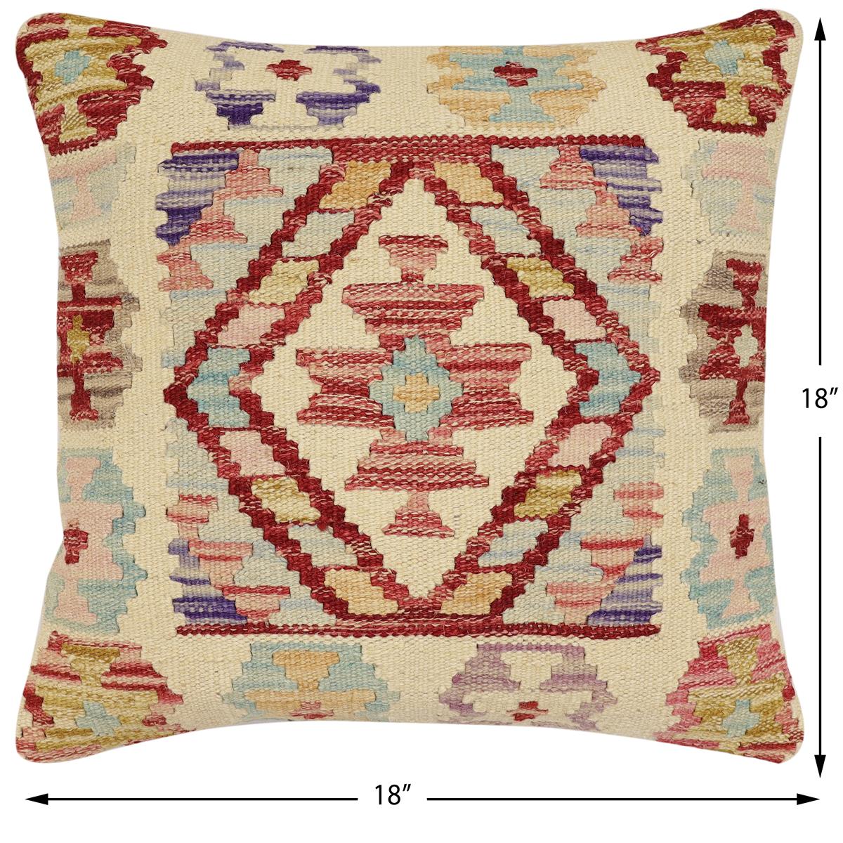handmade Traditional Pillow Beige Rust Hand-Woven SQUARE 100% WOOL Hand woven turkish pillow2' x 2'