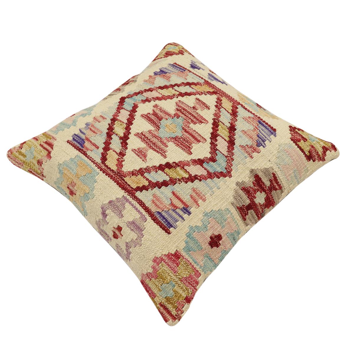 handmade Traditional Pillow Beige Rust Hand-Woven SQUARE 100% WOOL Hand woven turkish pillow2' x 2'