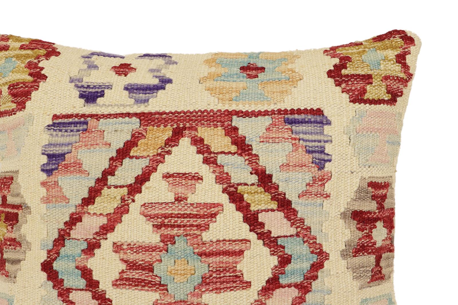 handmade Traditional Pillow Beige Rust Hand-Woven SQUARE 100% WOOL Hand woven turkish pillow2' x 2'