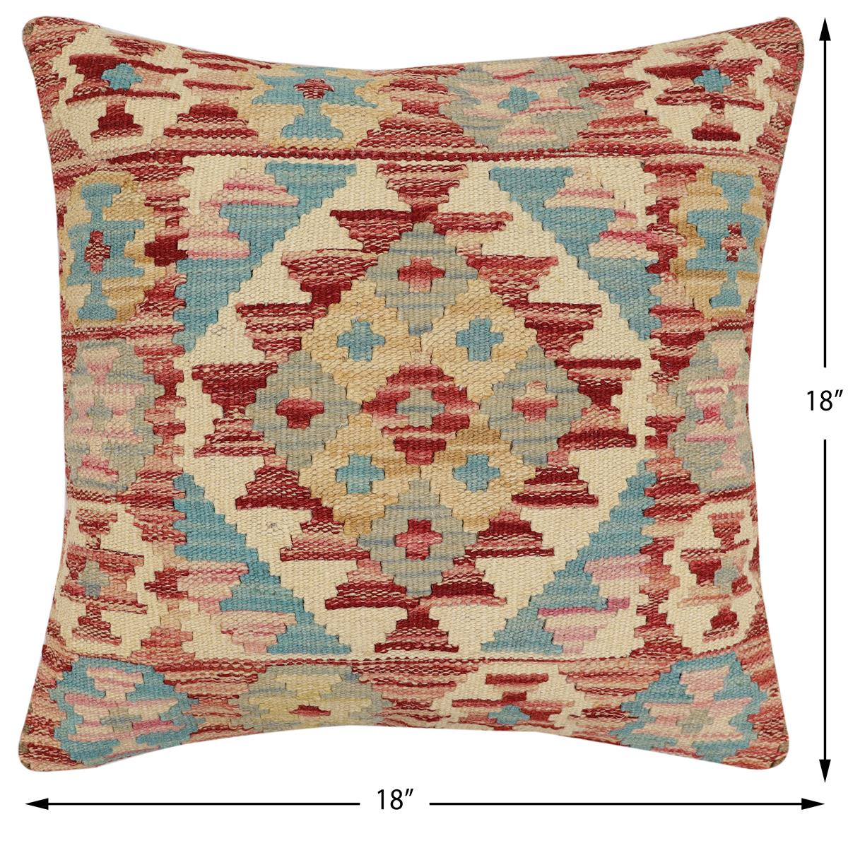 handmade Traditional Pillow Rust Beige Hand-Woven SQUARE 100% WOOL Hand woven turkish pillow2' x 2'