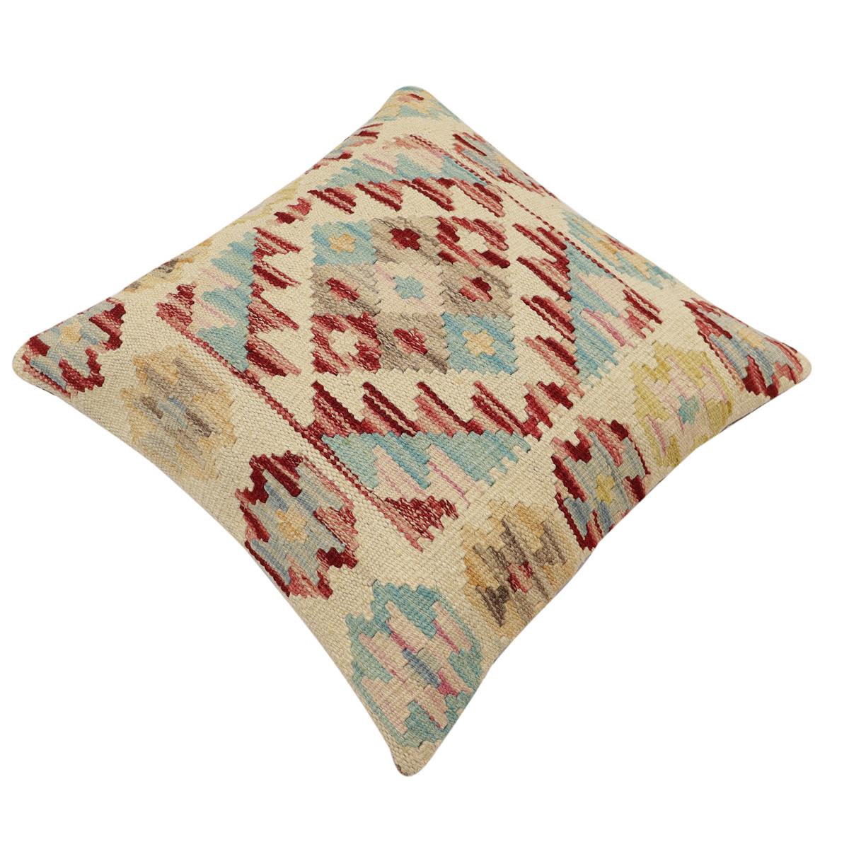 handmade Traditional Pillow Beige Rust Hand-Woven SQUARE 100% WOOL Hand woven turkish pillow2' x 2'