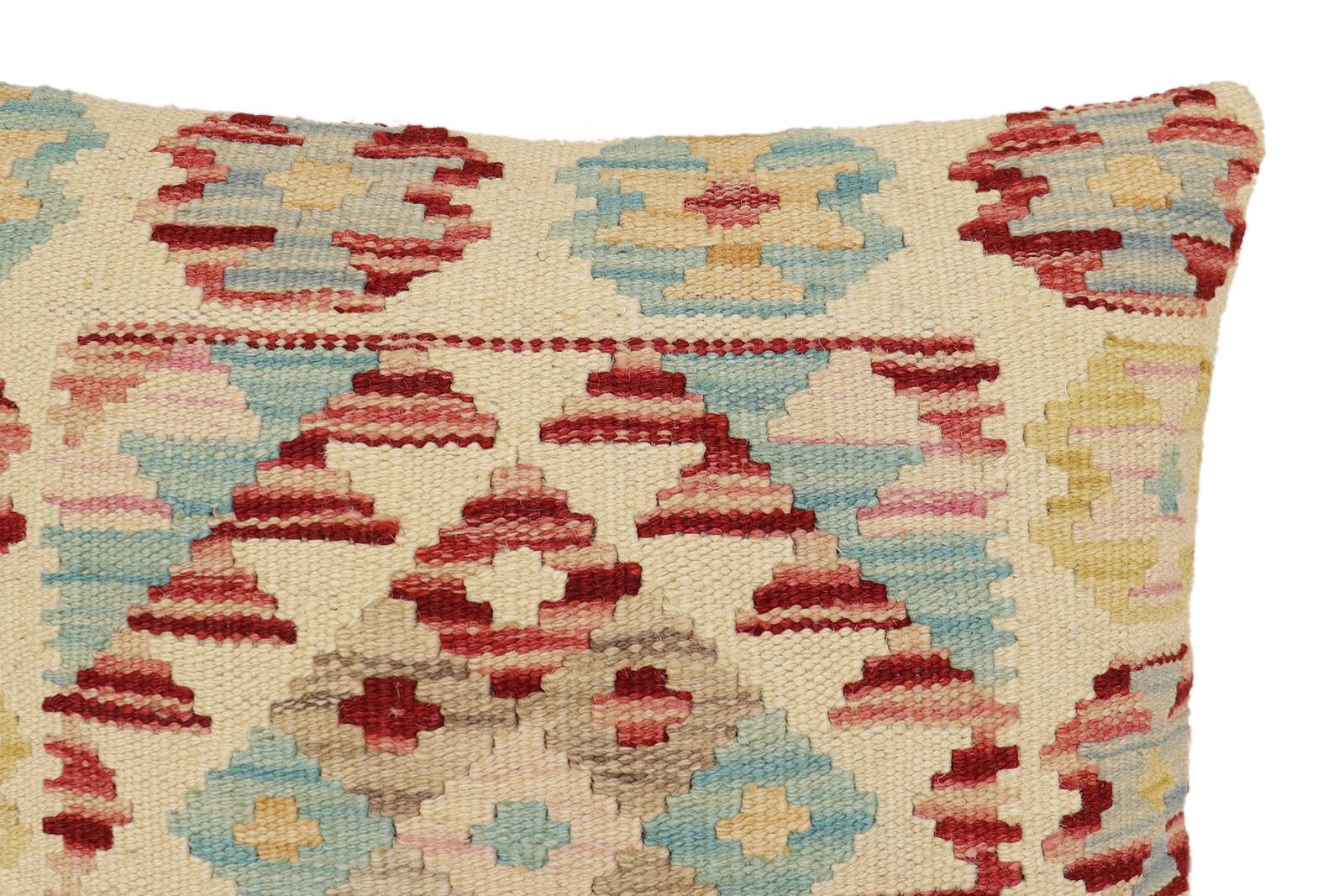 handmade Traditional Pillow Beige Rust Hand-Woven SQUARE 100% WOOL Hand woven turkish pillow2' x 2'