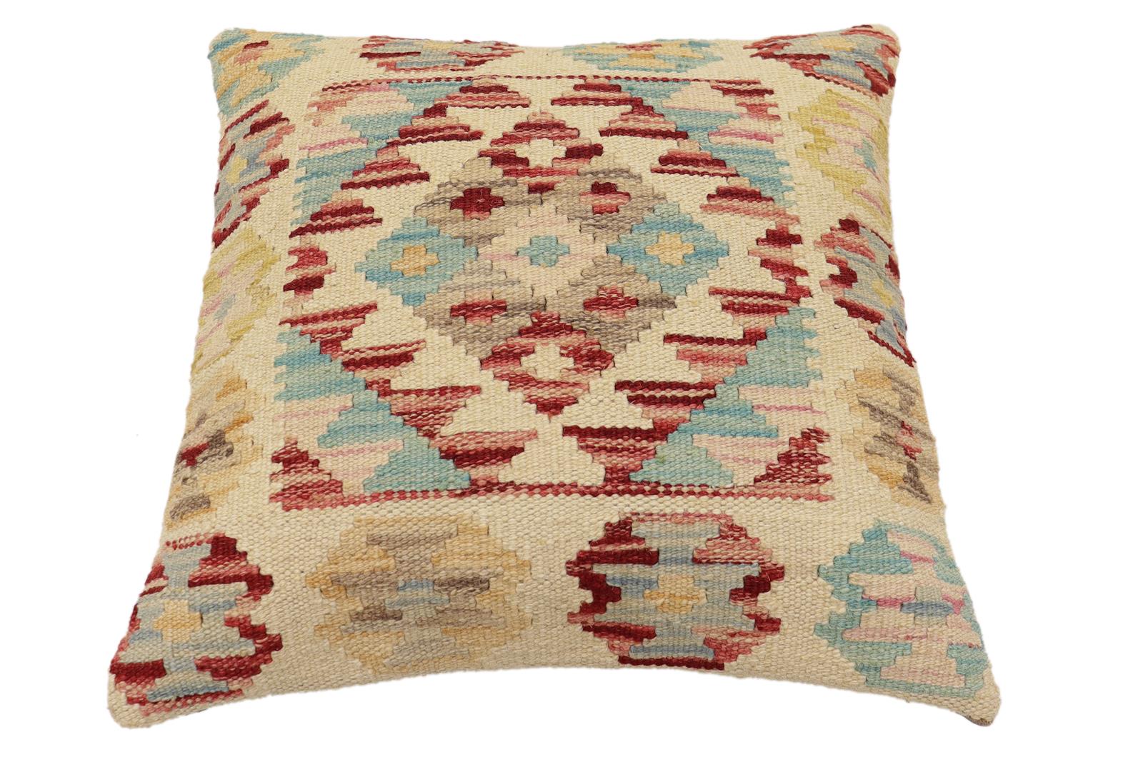 handmade Traditional Pillow Beige Rust Hand-Woven SQUARE 100% WOOL Hand woven turkish pillow2' x 2'