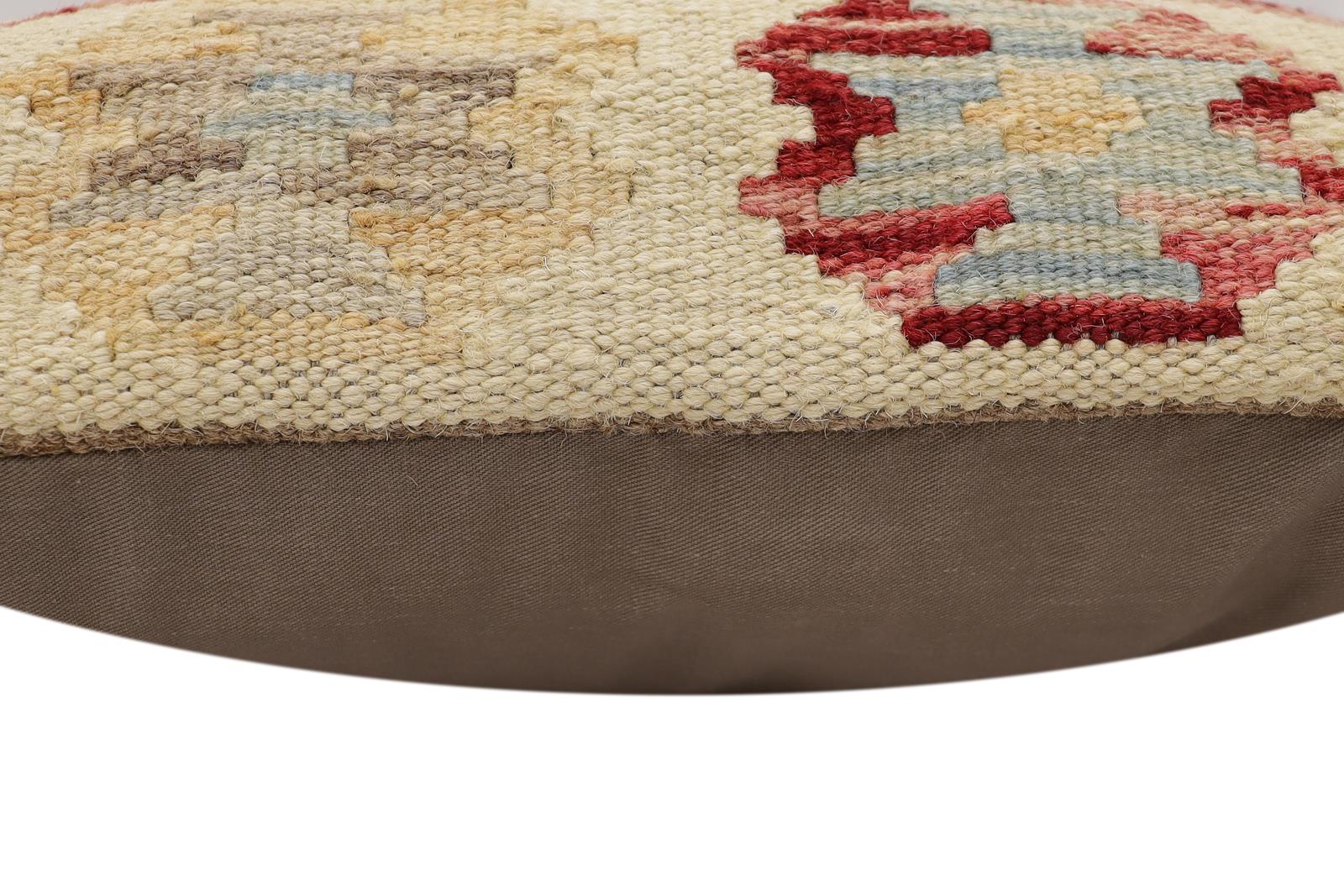 handmade Traditional Pillow Beige Rust Hand-Woven SQUARE 100% WOOL Hand woven turkish pillow2' x 2'