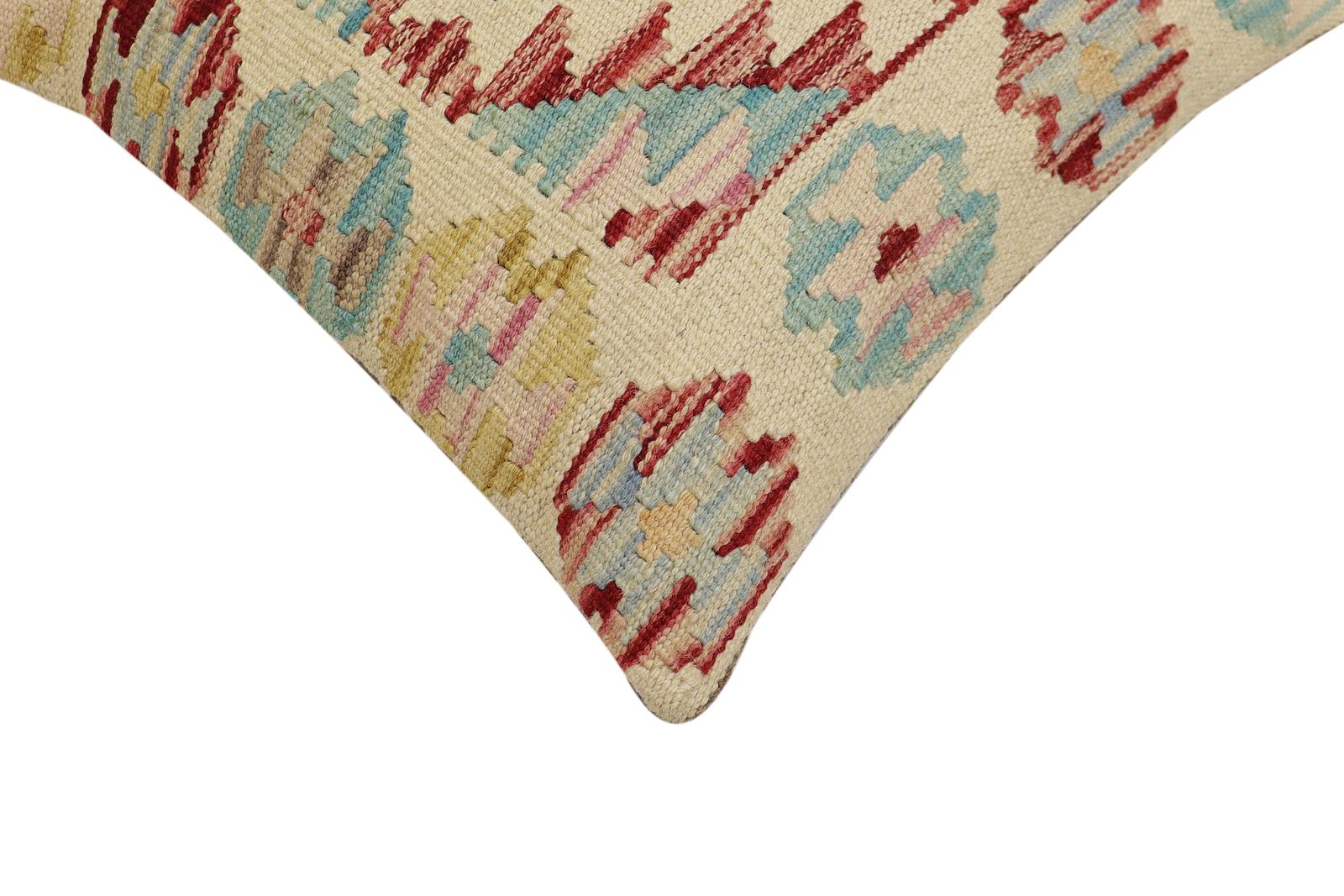 handmade Traditional Pillow Beige Rust Hand-Woven SQUARE 100% WOOL Hand woven turkish pillow2' x 2'