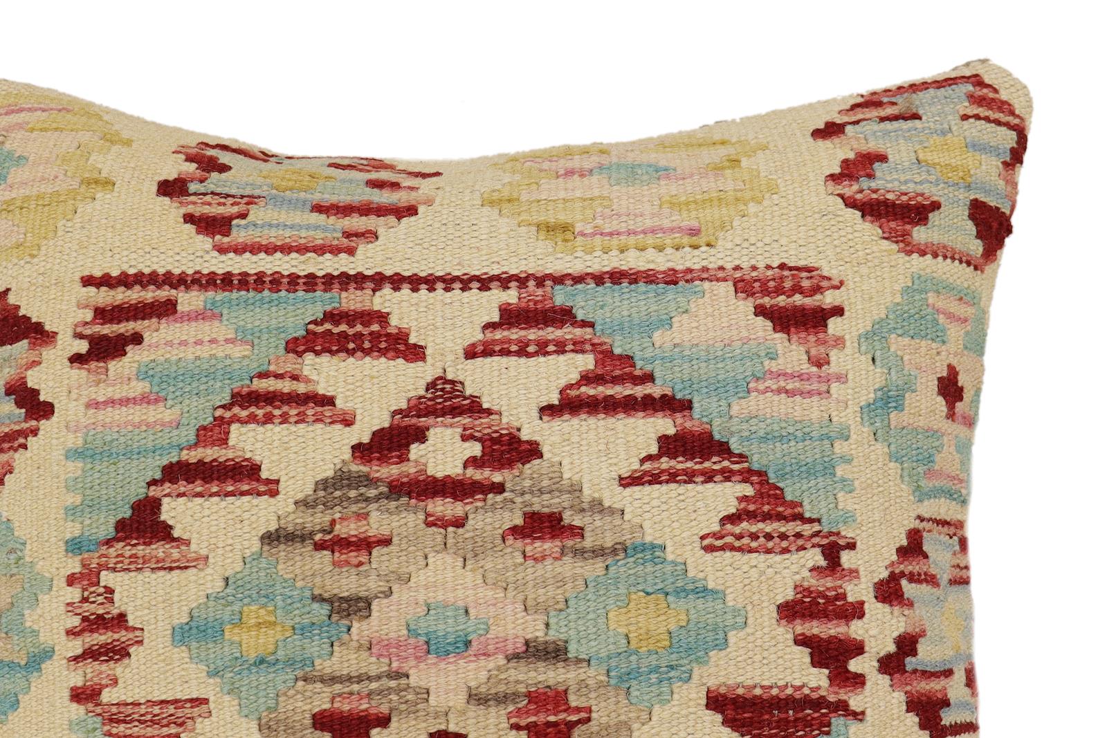 handmade Traditional Pillow Beige Rust Hand-Woven SQUARE 100% WOOL Hand woven turkish pillow2' x 2'