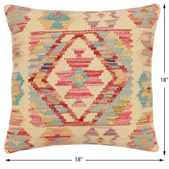 handmade Traditional Pillow Beige Rust Hand-Woven SQUARE 100% WOOL Hand woven turkish pillow2' x 2'