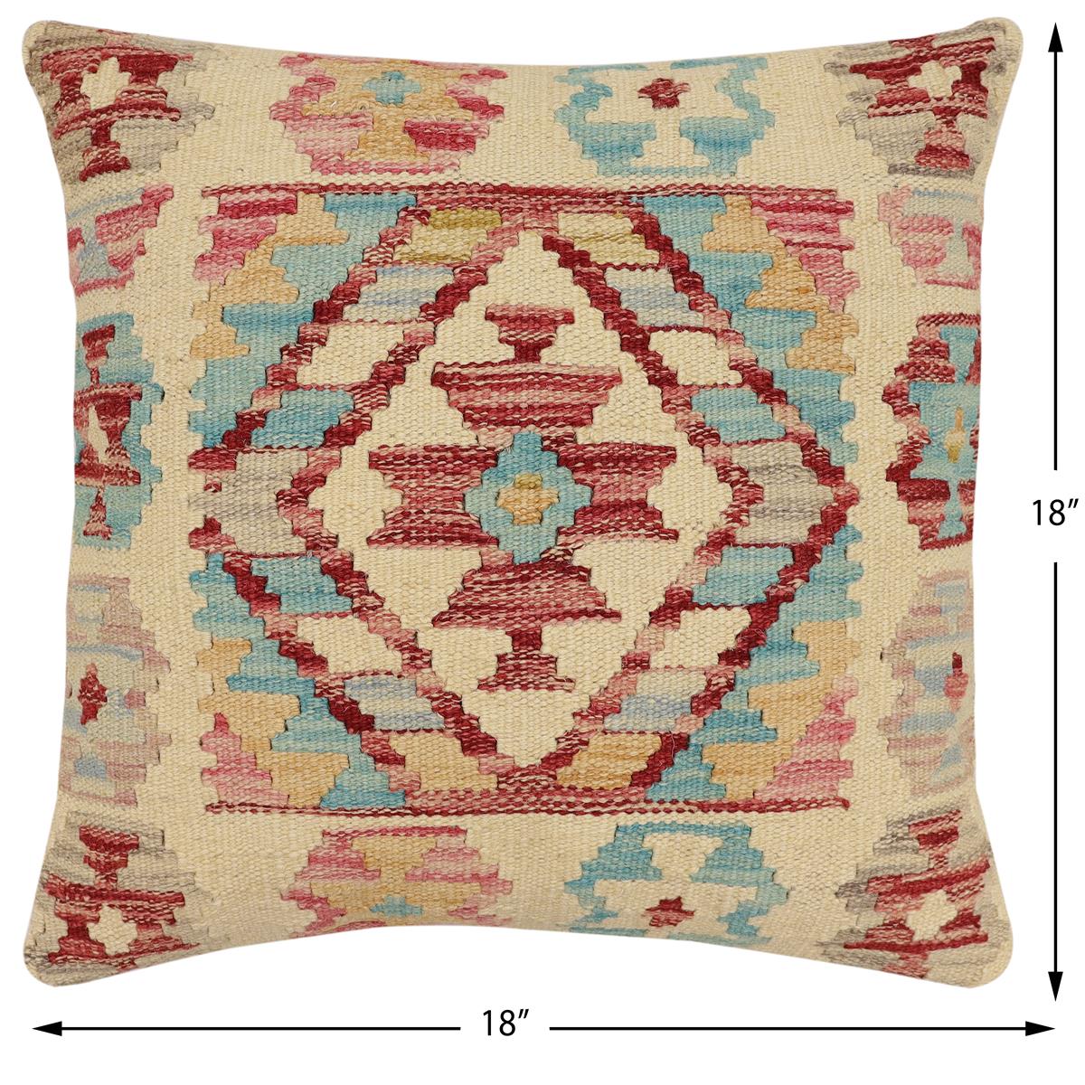 handmade Traditional Pillow Beige Rust Hand-Woven SQUARE 100% WOOL Hand woven turkish pillow2' x 2'