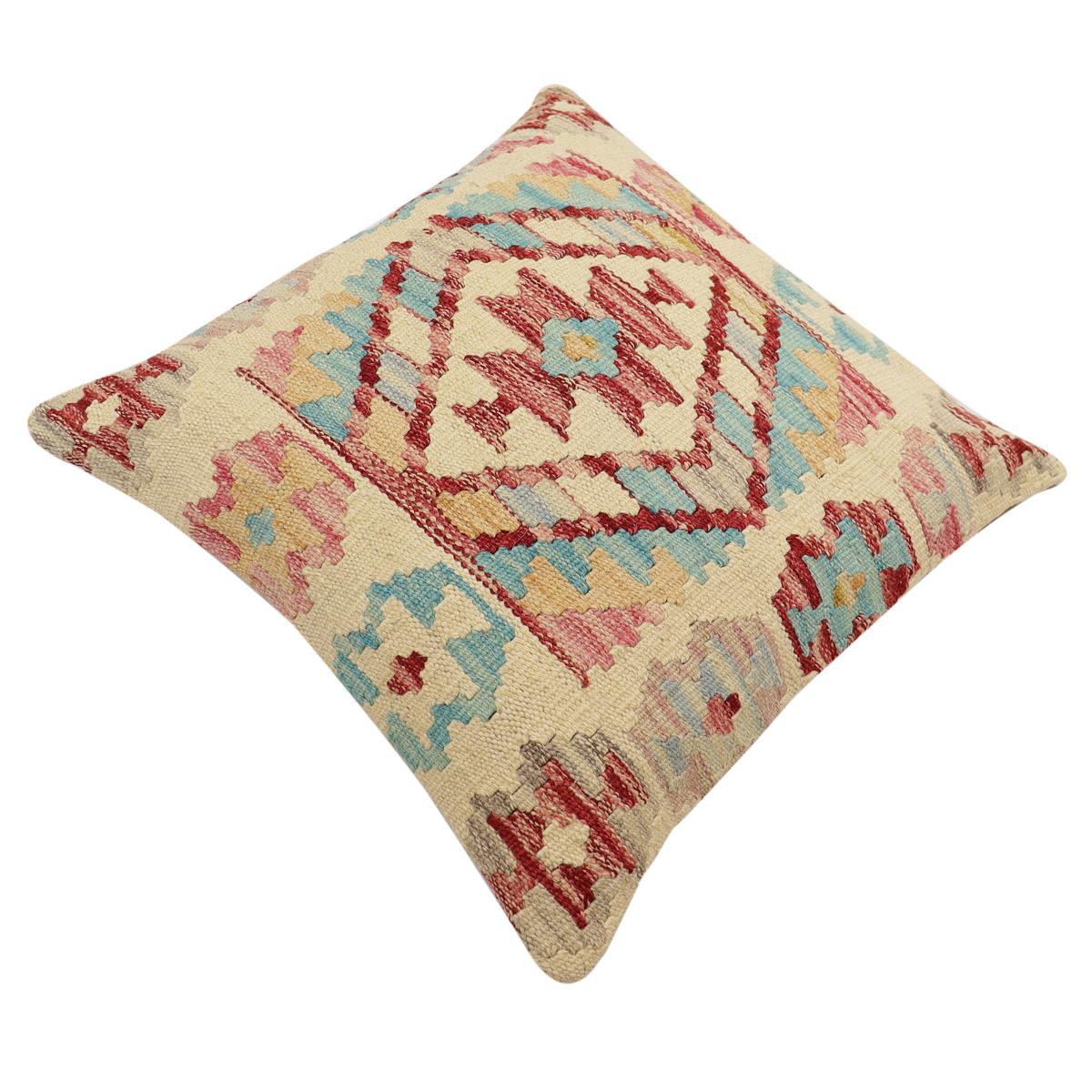 handmade Traditional Pillow Beige Rust Hand-Woven SQUARE 100% WOOL Hand woven turkish pillow2' x 2'