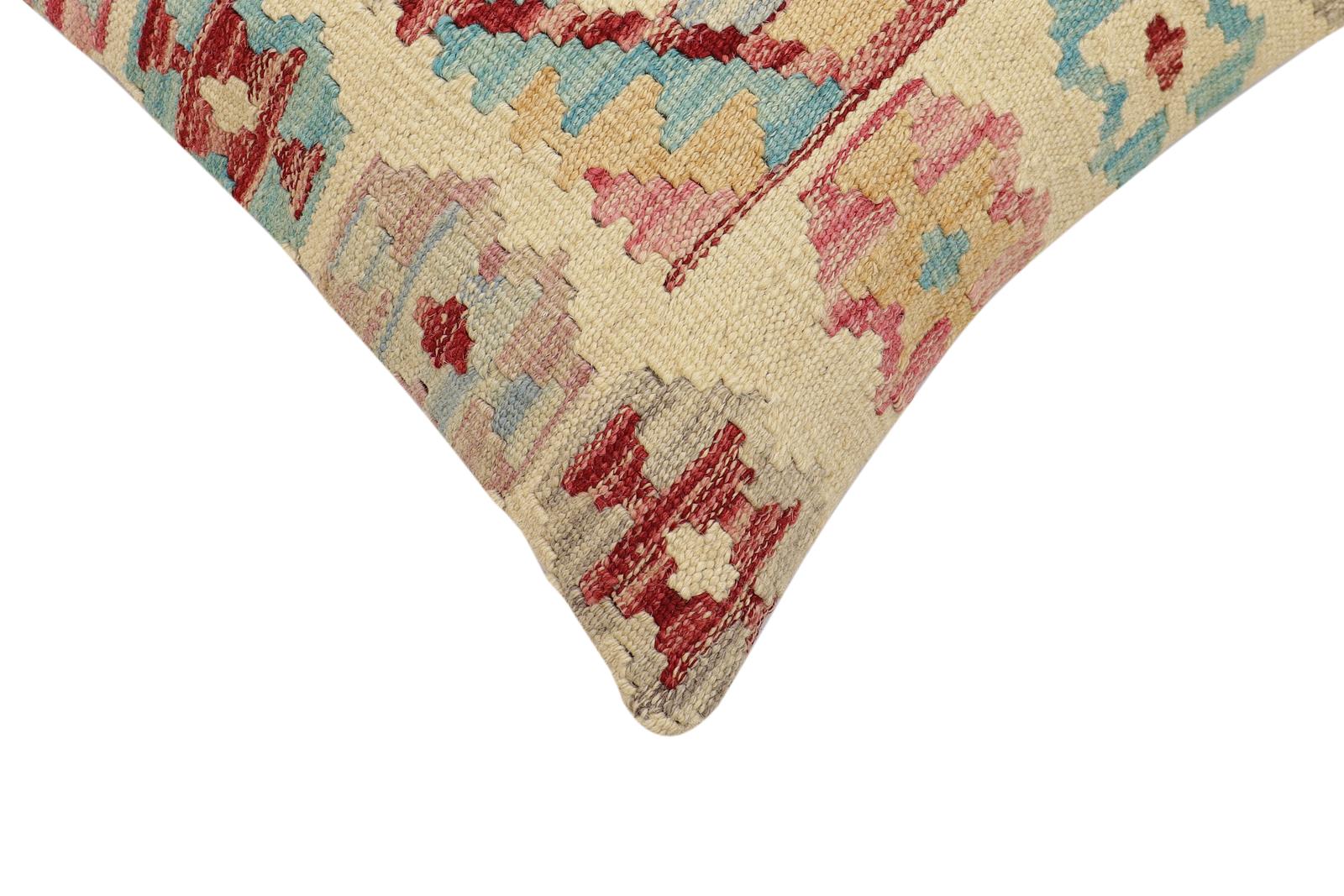 handmade Traditional Pillow Beige Rust Hand-Woven SQUARE 100% WOOL Hand woven turkish pillow2' x 2'