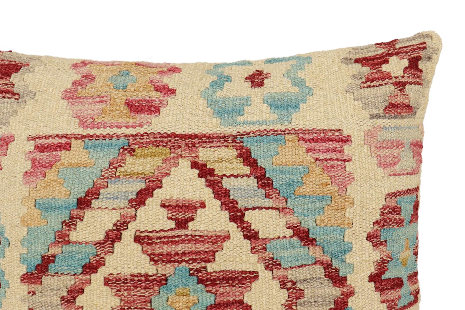 handmade Traditional Pillow Beige Rust Hand-Woven SQUARE 100% WOOL Hand woven turkish pillow2' x 2'