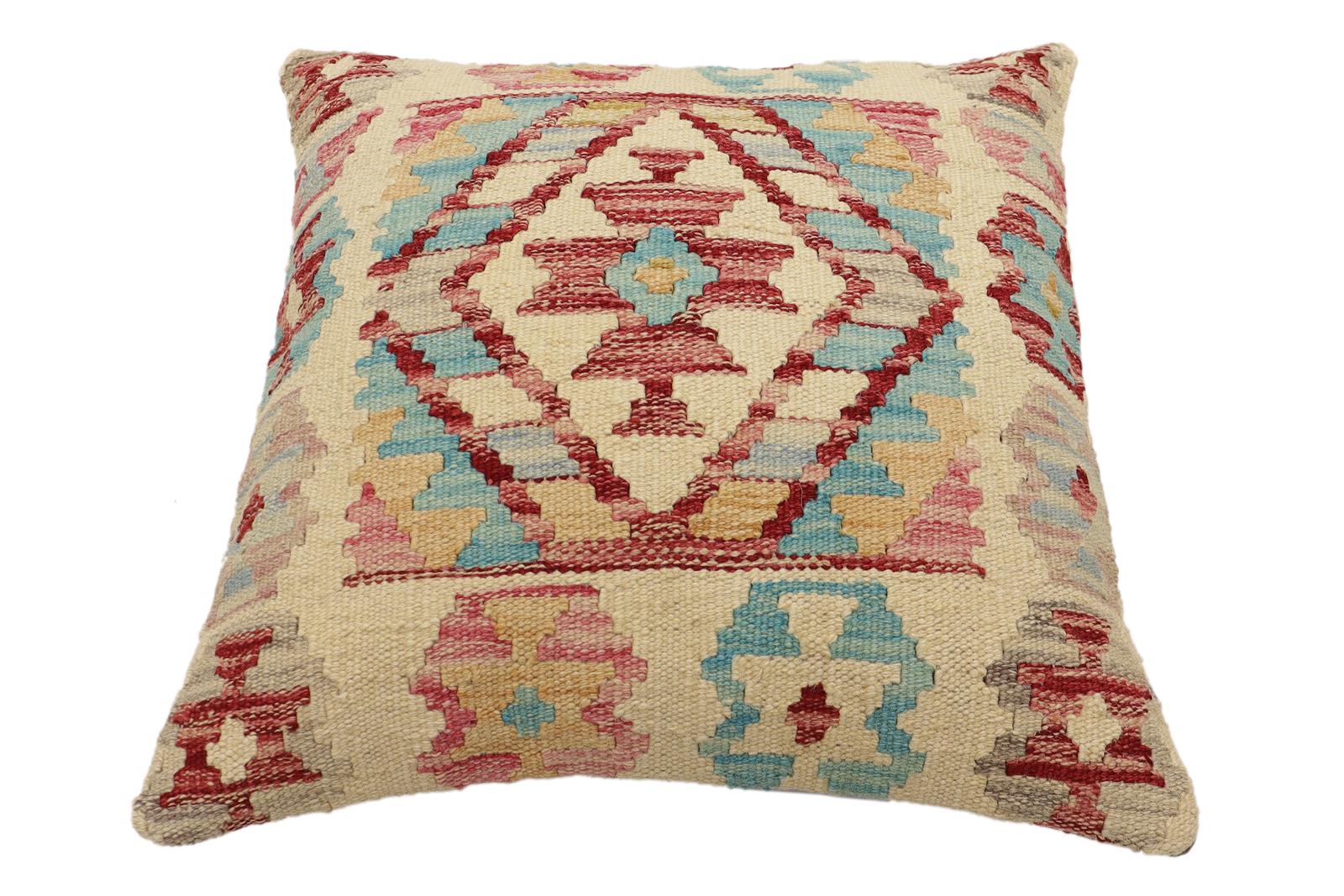 handmade Traditional Pillow Beige Rust Hand-Woven SQUARE 100% WOOL Hand woven turkish pillow2' x 2'
