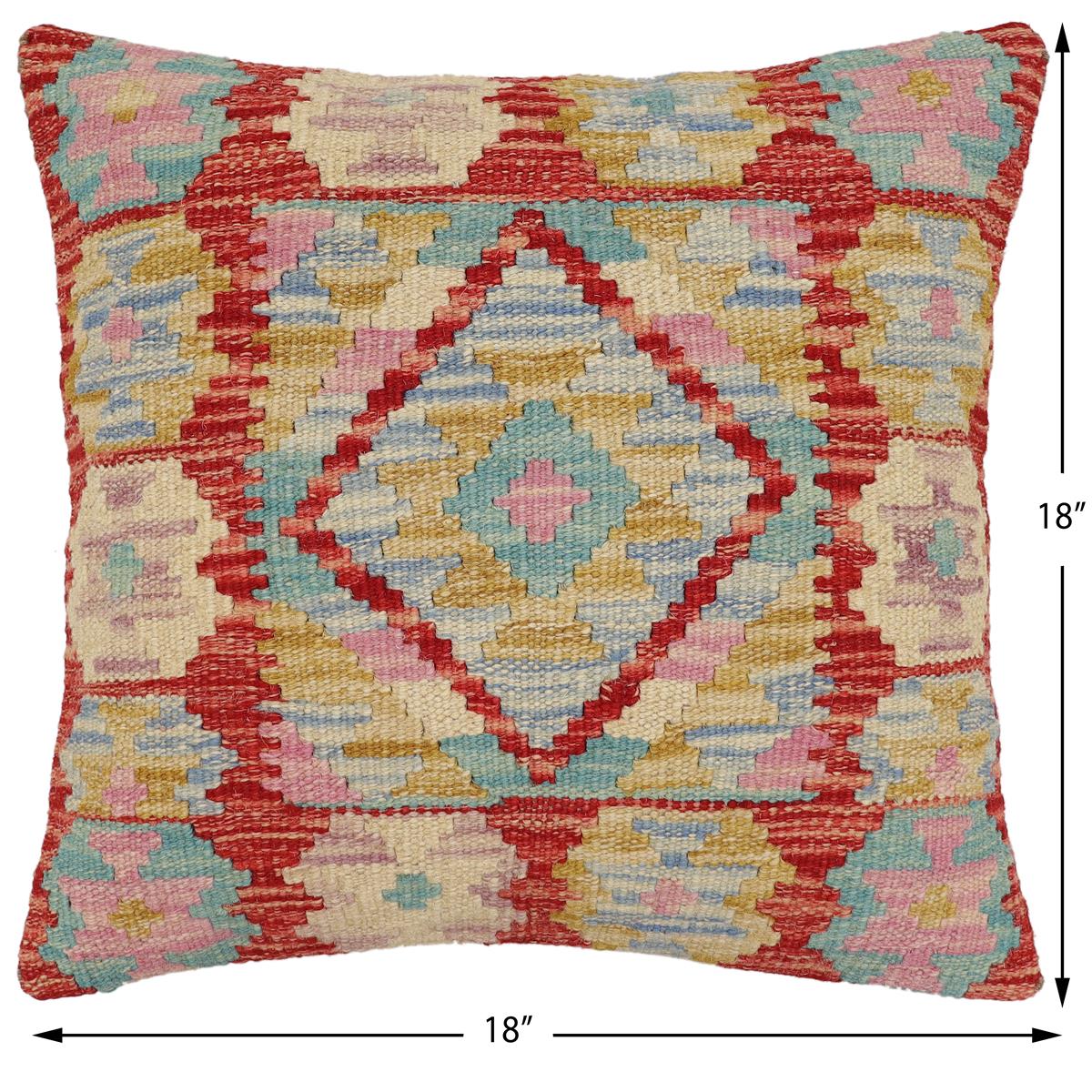 handmade Traditional Pillow Red Beige Hand-Woven SQUARE 100% WOOL Hand woven turkish pillow2' x 2'
