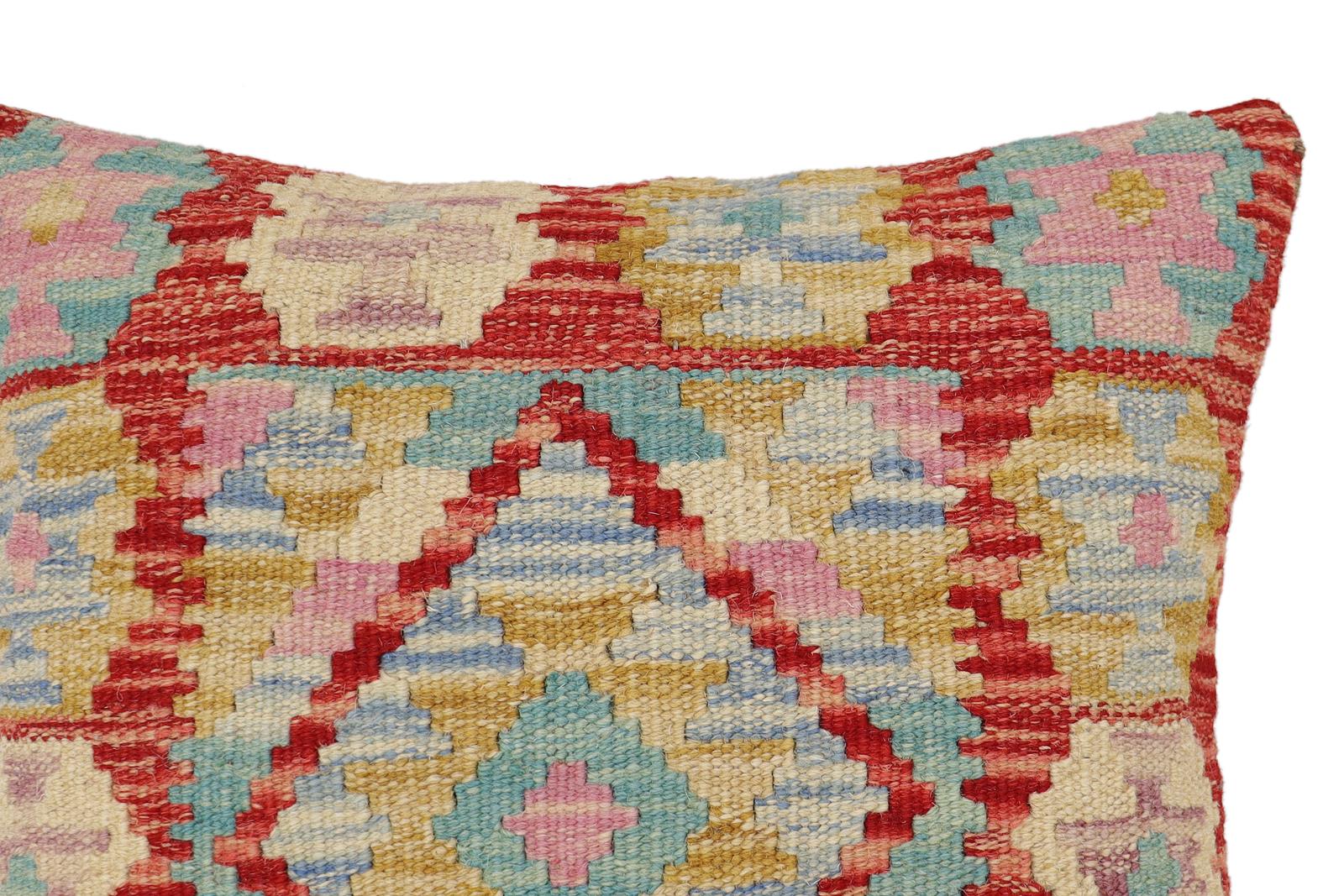 handmade Traditional Pillow Red Beige Hand-Woven SQUARE 100% WOOL Hand woven turkish pillow2' x 2'
