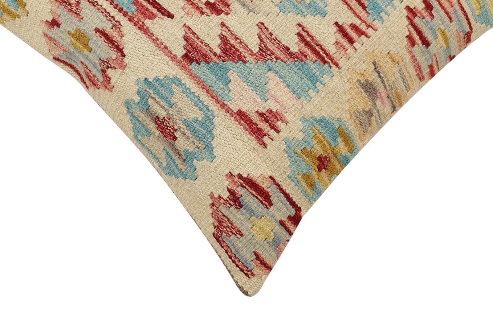 handmade Traditional Pillow Beige Rust Hand-Woven SQUARE 100% WOOL Hand woven turkish pillow2' x 2'