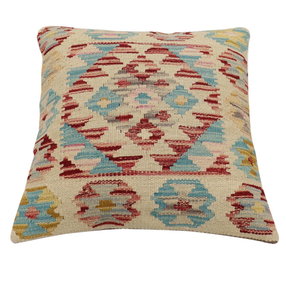 handmade Traditional Pillow Beige Rust Hand-Woven SQUARE 100% WOOL Hand woven turkish pillow2' x 2'