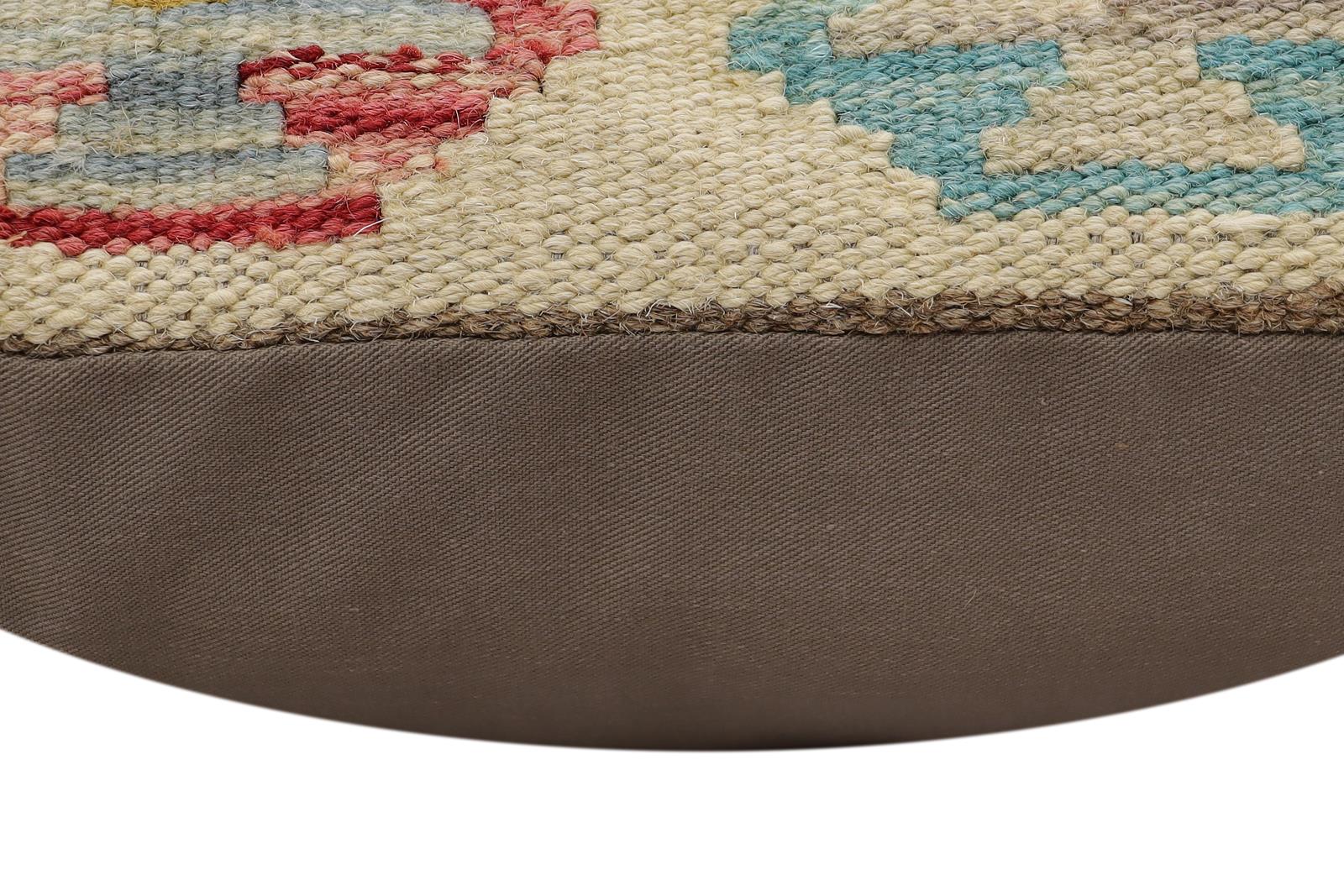 handmade Traditional Pillow Beige Rust Hand-Woven SQUARE 100% WOOL Hand woven turkish pillow2' x 2'