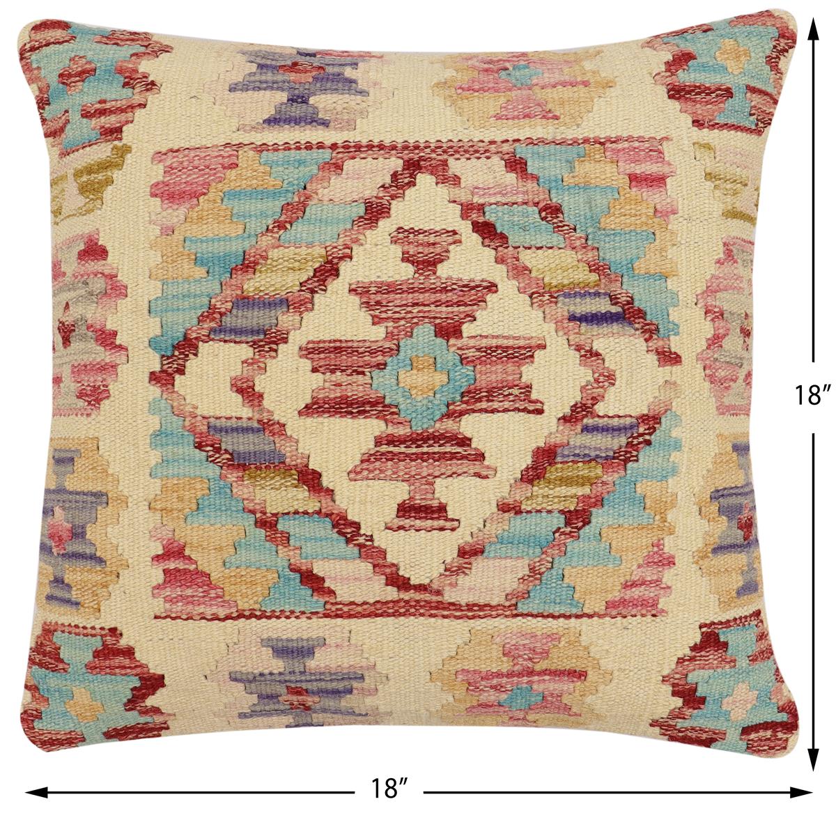 handmade Traditional Pillow Beige Rust Hand-Woven SQUARE 100% WOOL Hand woven turkish pillow2' x 2'