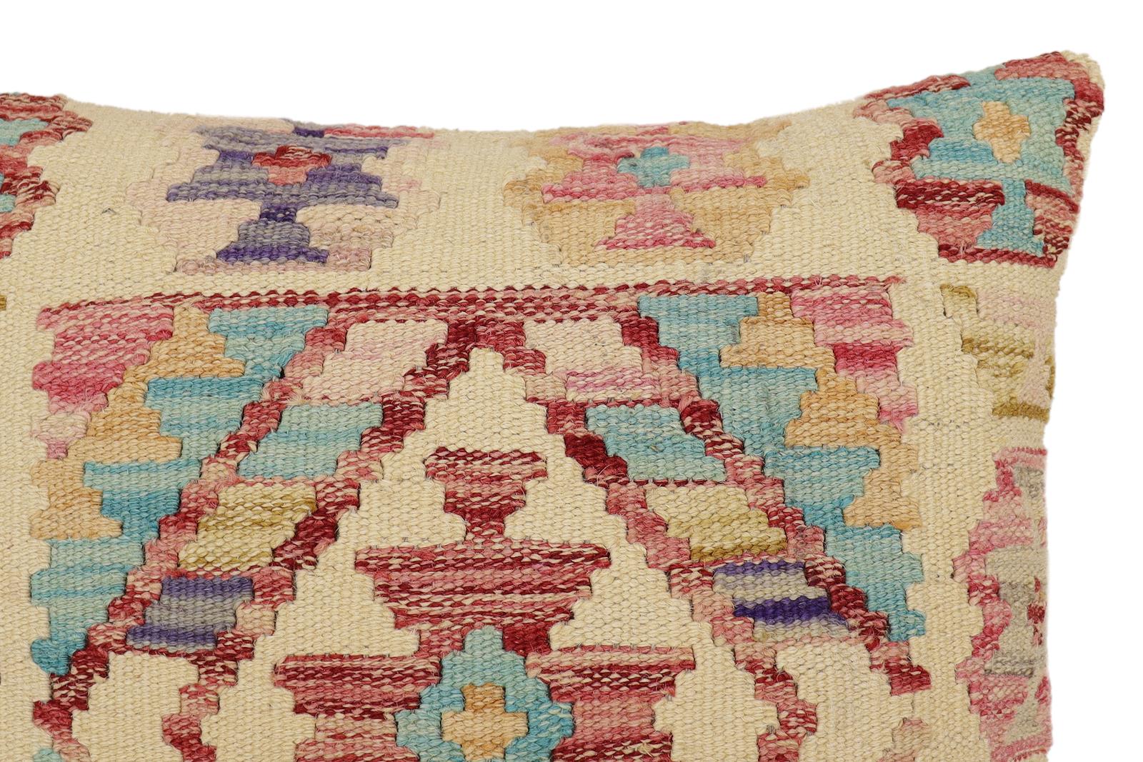 handmade Traditional Pillow Beige Rust Hand-Woven SQUARE 100% WOOL Hand woven turkish pillow2' x 2'